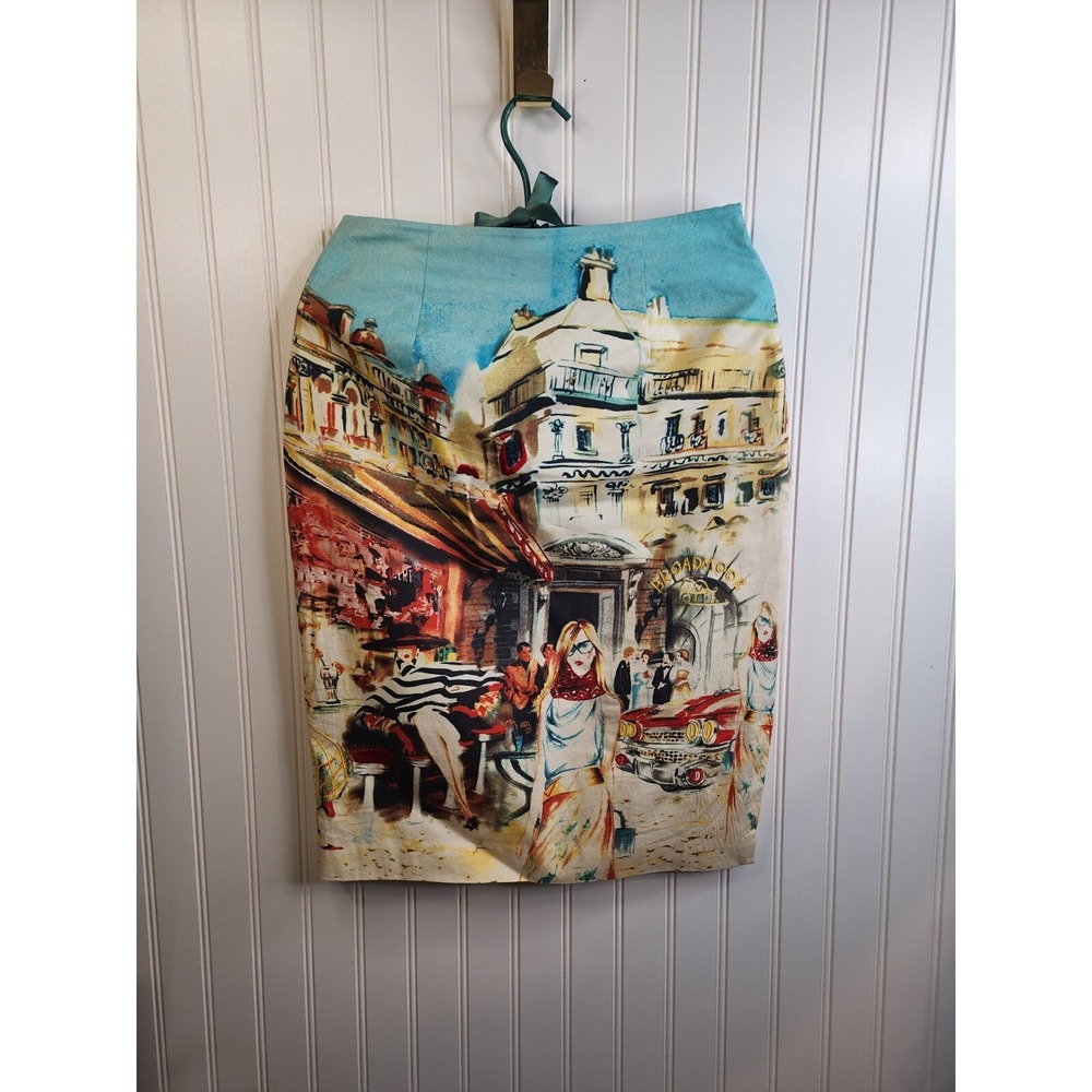 Silk Club Collection CIty Scape Skirt‎ Womens Size 4 Multicolored Embroidered